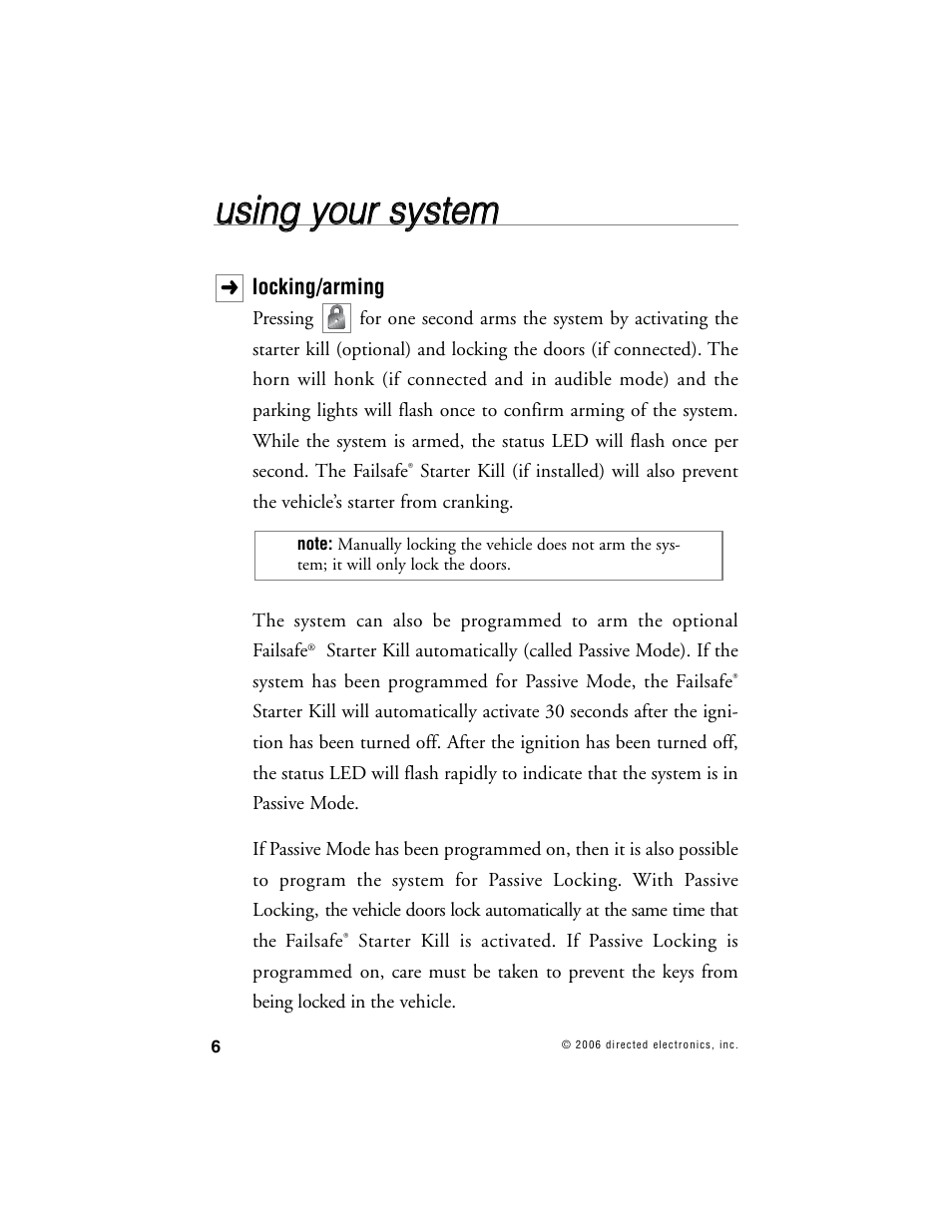 Uussiin ng g yyo ou urr ssyysstte em m | Clarion UNGO PRO SECURITY SYSTEM K20 User Manual | Page 9 / 19