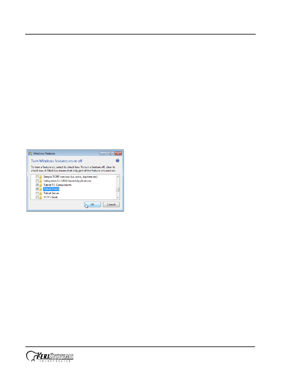 3 enabling the telnet client in windows 7, Lan-520 aesp, Installation guide | Keri Systems LAN-520 User Manual | Page 10 / 13