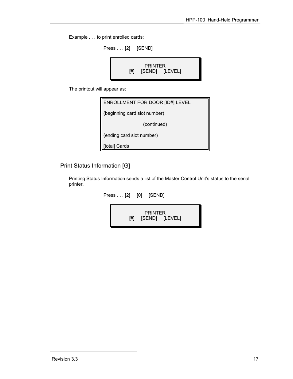 Print status information [g | Keri Systems HPP-100 User Manual | Page 23 / 48