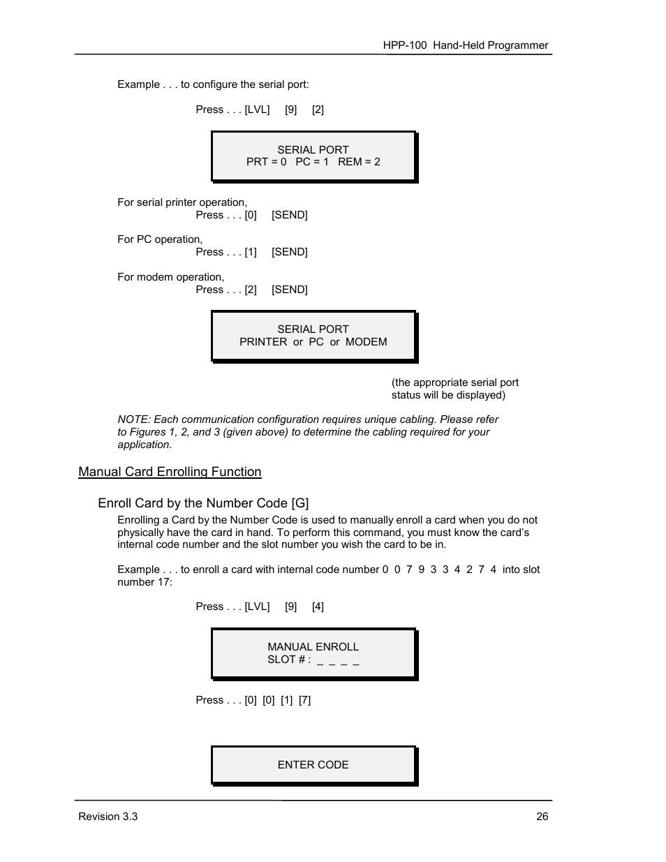 Manual card enrolling function, Enroll card by the number code [g | Keri Systems HPP-100 User Manual | Page 32 / 48