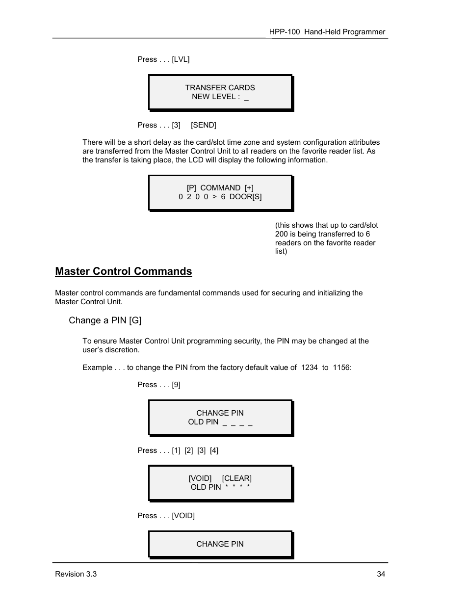 Master control commands, Change a pin [g | Keri Systems HPP-100 User Manual | Page 40 / 48