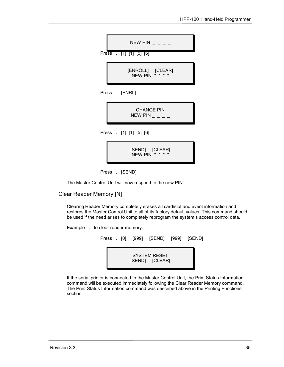 Clear reader memory [n | Keri Systems HPP-100 User Manual | Page 41 / 48