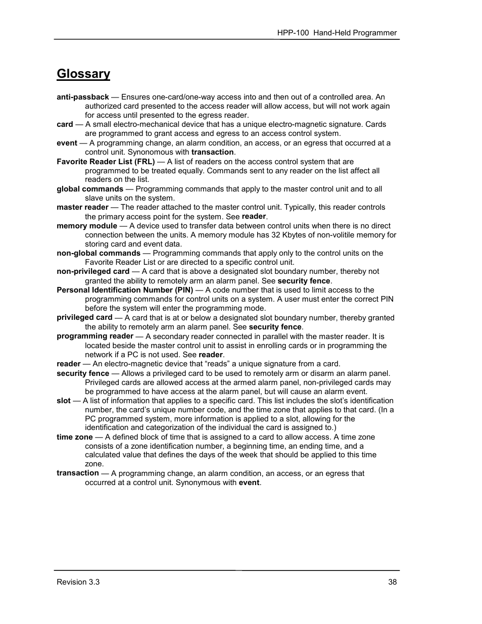 Glossary | Keri Systems HPP-100 User Manual | Page 44 / 48