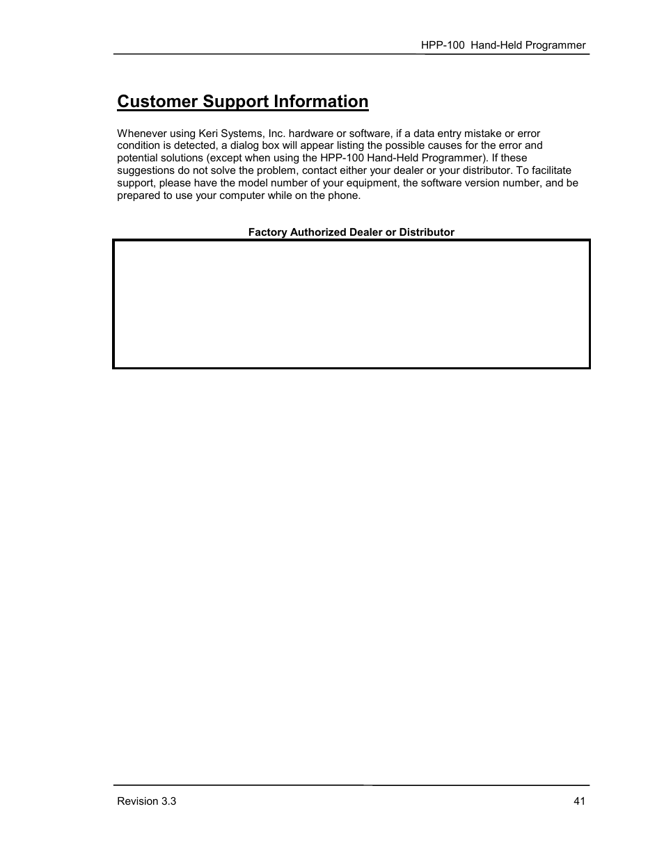 Customer support information | Keri Systems HPP-100 User Manual | Page 47 / 48