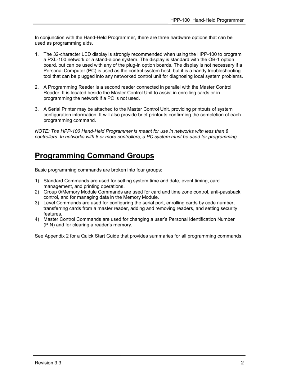 Programming command groups | Keri Systems HPP-100 User Manual | Page 8 / 48