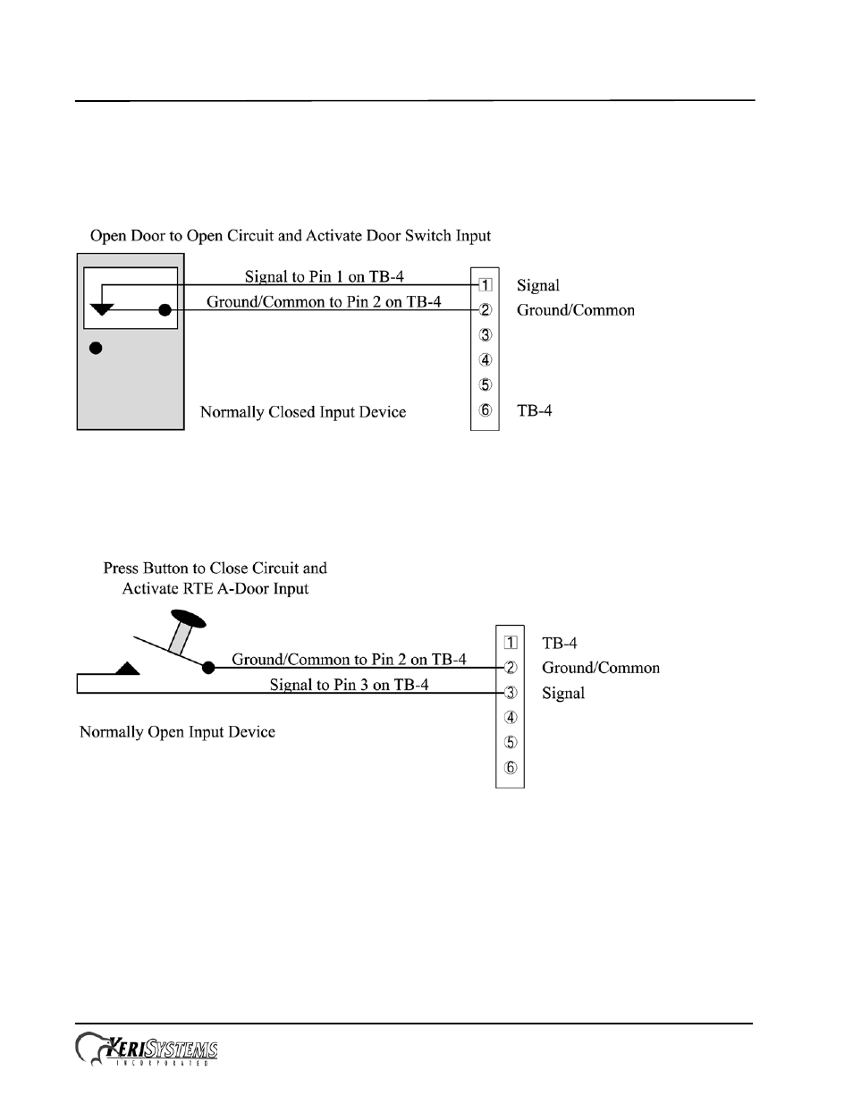 3 connecting a door status input, 4 connecting a request to exit (rte) input, Entraguard | Platinum telephone entry controller | Keri Systems EntraGuard Platinum Quick Start User Manual | Page 9 / 28