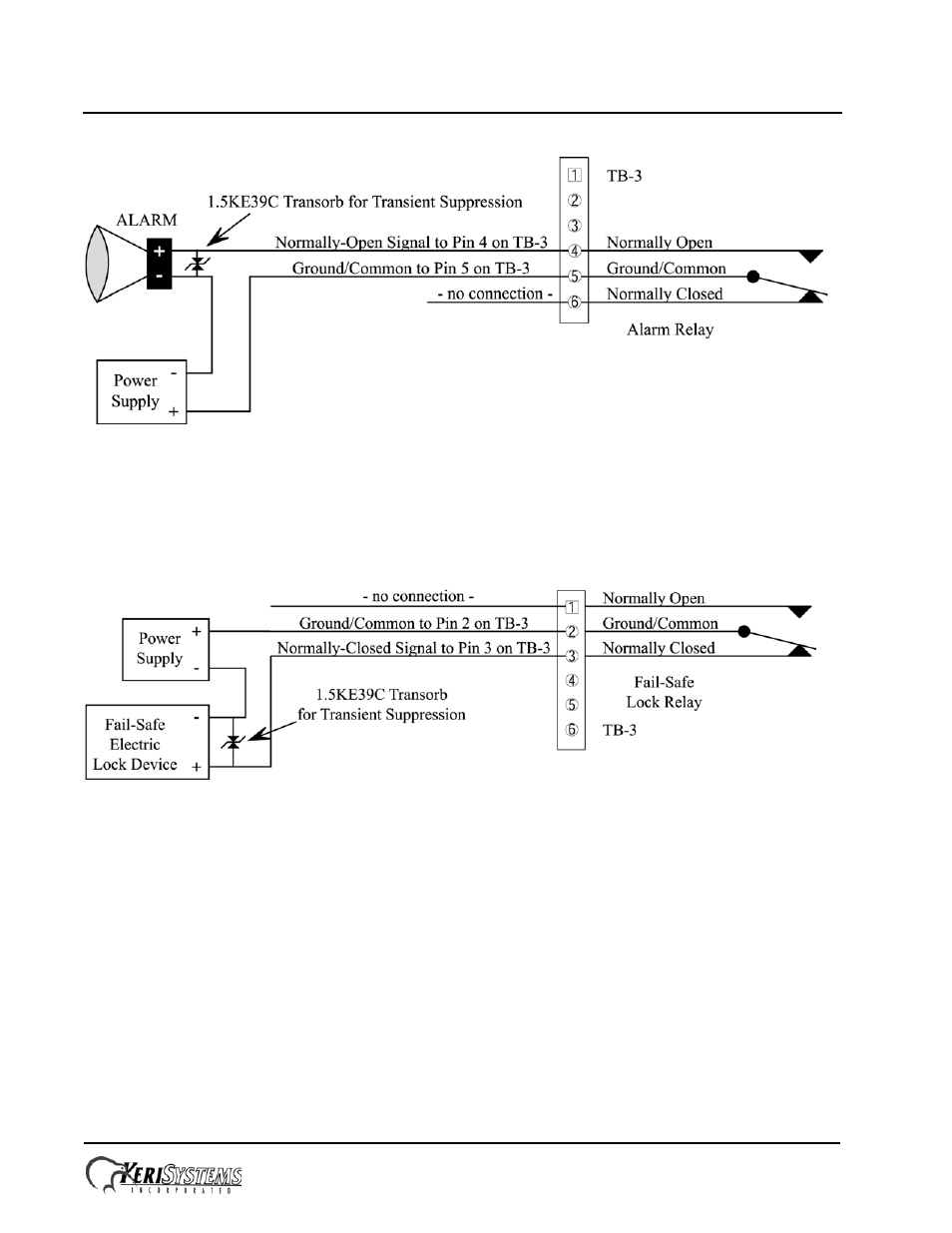 6 connecting an alarm output relay, 7 connecting a fail-safe lock output relay, Entraguard | Silver telephone entry control | Keri Systems EntraGuard Silver Quick Start User Manual | Page 10 / 27