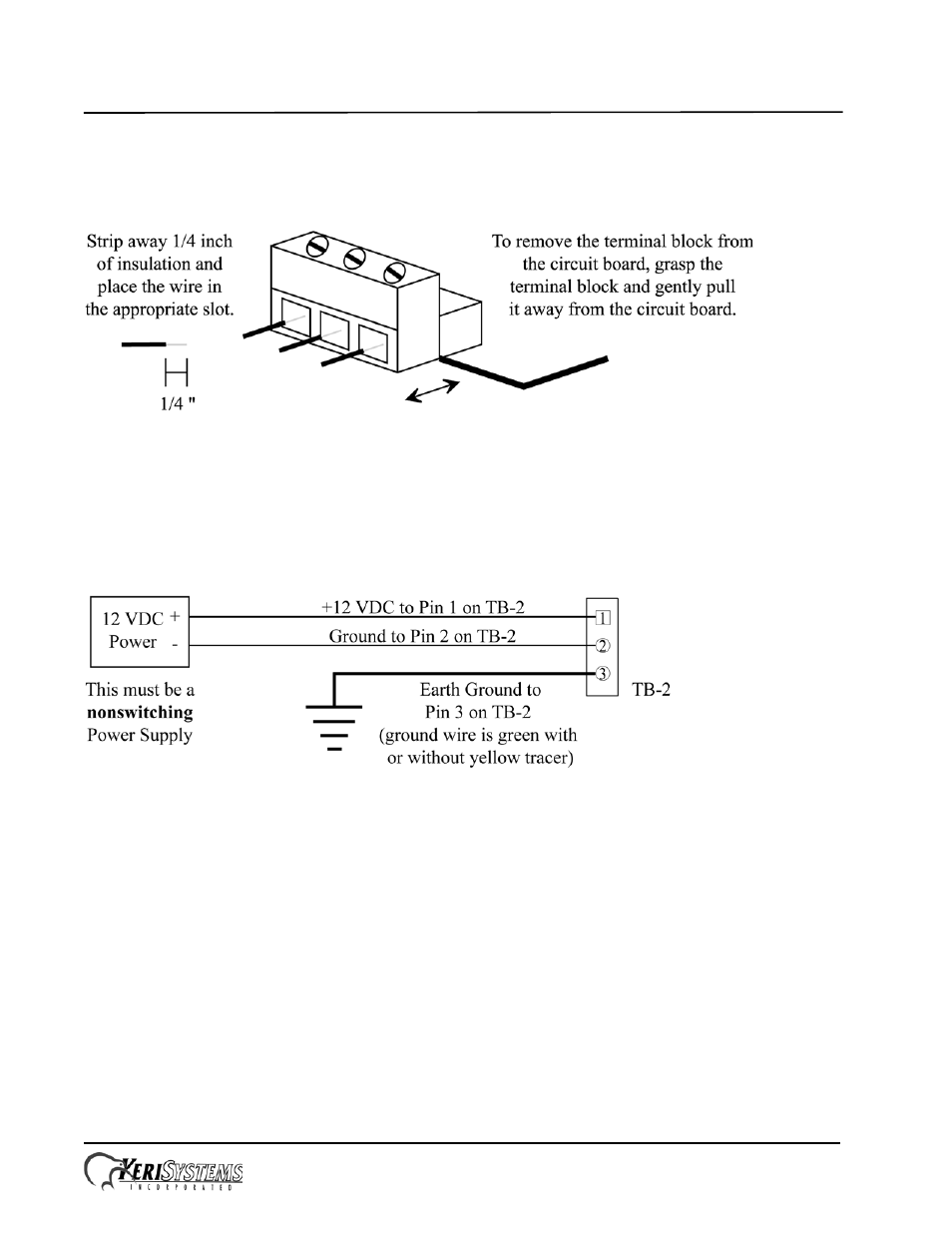 0 wiring instructions, 1 terminal blocks, 2 connecting the earth ground and the 12 vdc power | Ection 04 - wiring instructions, Entraguard, Silver telephone entry control | Keri Systems EntraGuard Silver Quick Start User Manual | Page 7 / 27