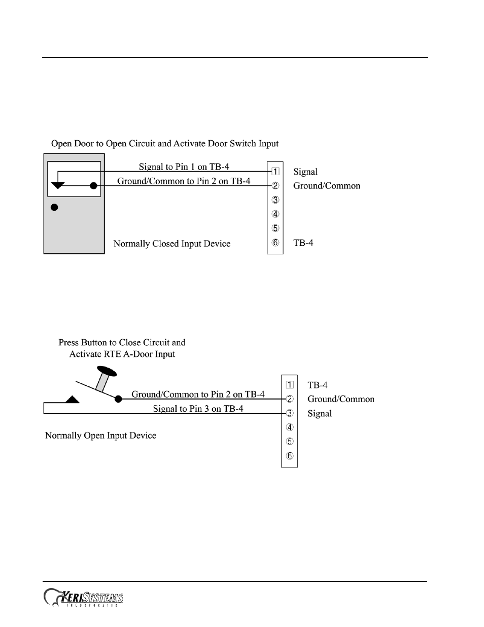 3 connecting a door status input, 4 connecting a request to exit (rte) input, Entraguard | Silver telephone entry control | Keri Systems EntraGuard Silver Quick Start User Manual | Page 8 / 27