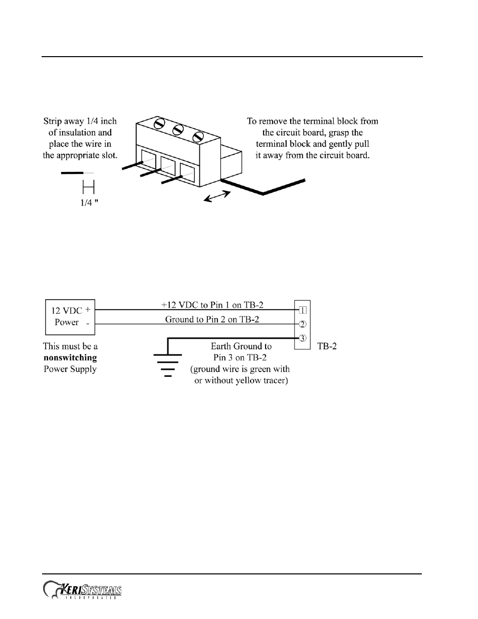 0 wiring instructions, 1 terminal blocks, 2 connecting the earth ground and the 12 vdc power | Ection 04 - wiring instructions, Entraguard, Titanium telephone entry controller | Keri Systems EntraGuard Titanium Quick Start User Manual | Page 6 / 26