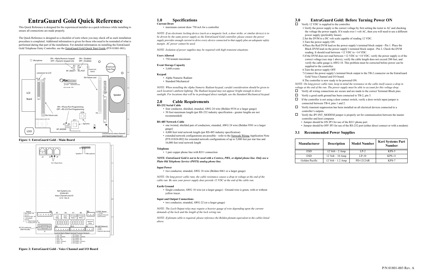 Keri Systems EntraGuard Gold Quick Reference User Manual | 2 pages