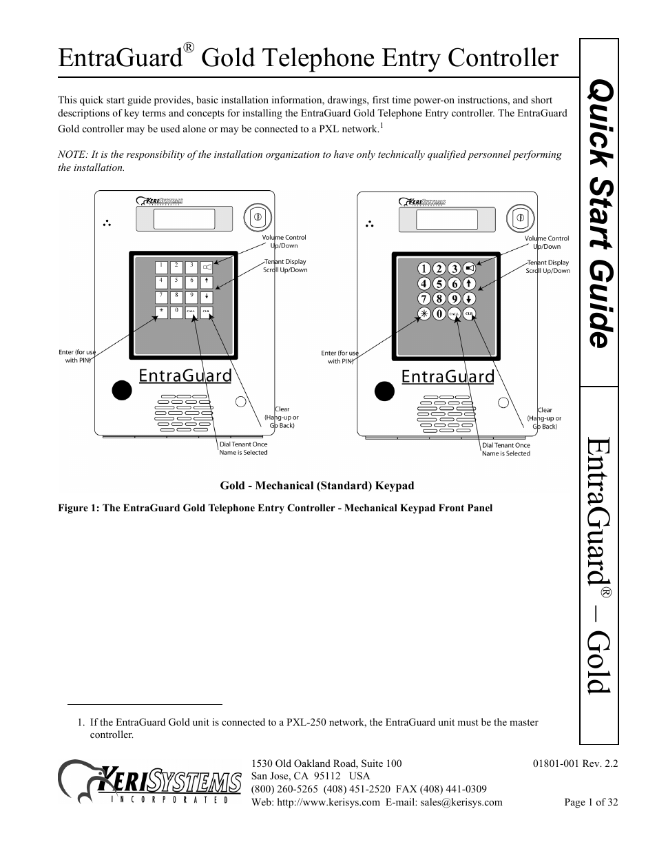 Keri Systems EntraGuard Gold Quick Start User Manual | 32 pages