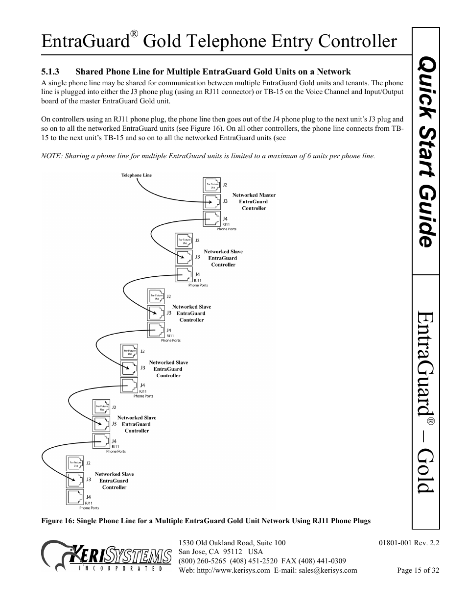 Gold quick s tart guide, Entraguard, Gold telephone entry controller | Keri Systems EntraGuard Gold Quick Start User Manual | Page 15 / 32