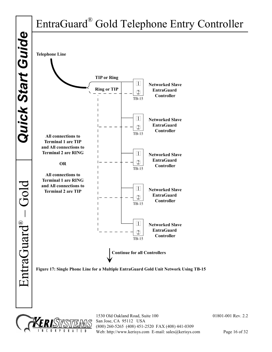 Quick s tart guide entraguard, Gold, Entraguard | Gold telephone entry controller | Keri Systems EntraGuard Gold Quick Start User Manual | Page 16 / 32