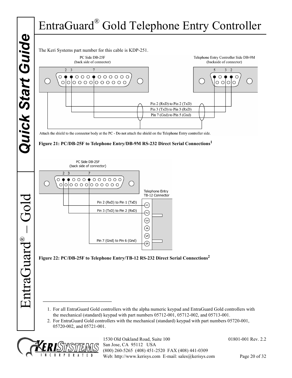 Quick s tart guide entraguard, Gold, Entraguard | Gold telephone entry controller | Keri Systems EntraGuard Gold Quick Start User Manual | Page 20 / 32