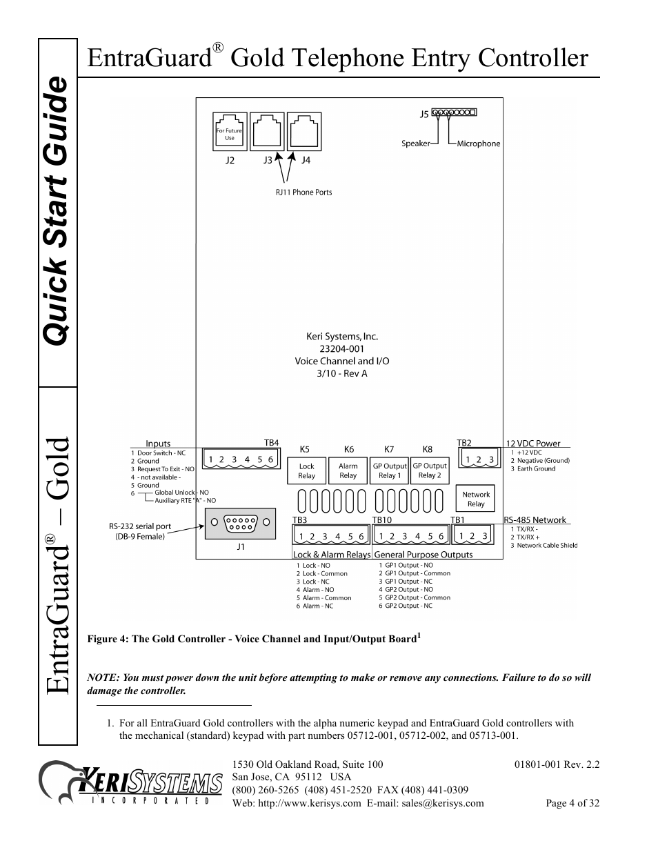 Quick s tart guide entraguard, Gold, Entraguard | Gold telephone entry controller | Keri Systems EntraGuard Gold Quick Start User Manual | Page 4 / 32