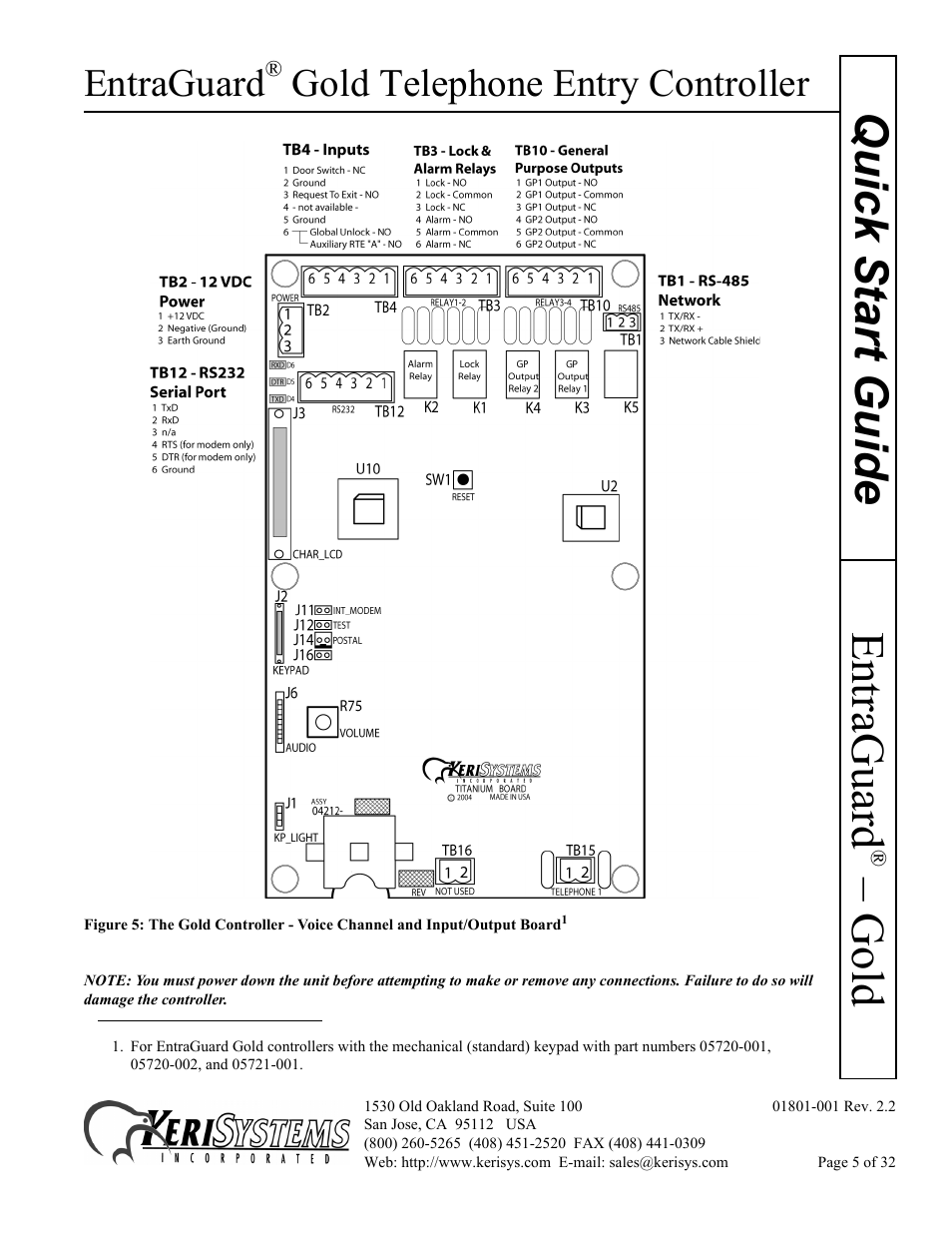 Gold quick s tart guide, Entraguard, Gold telephone entry controller | Keri Systems EntraGuard Gold Quick Start User Manual | Page 5 / 32