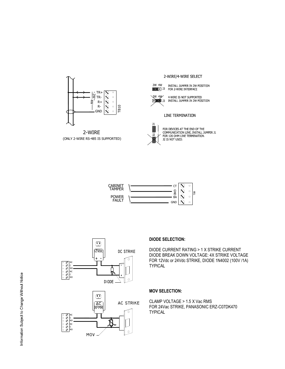 Communication wiring, Inputs for cabinet tamper/power fault, Relay outputs | Keri Systems MR16out User Manual | Page 2 / 5