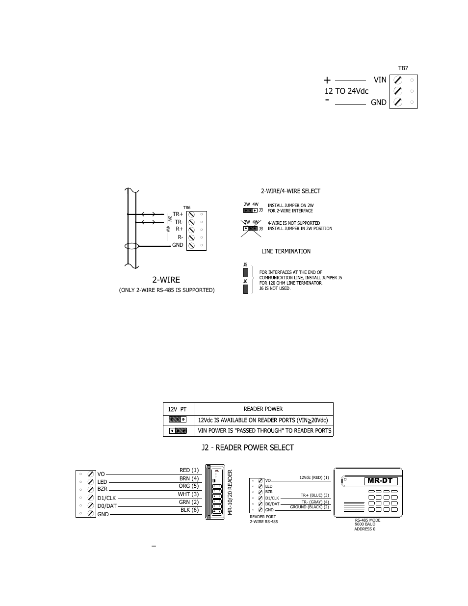 Supplying power to the mr52, Reader wiring | Keri Systems MR52 User Manual | Page 2 / 7