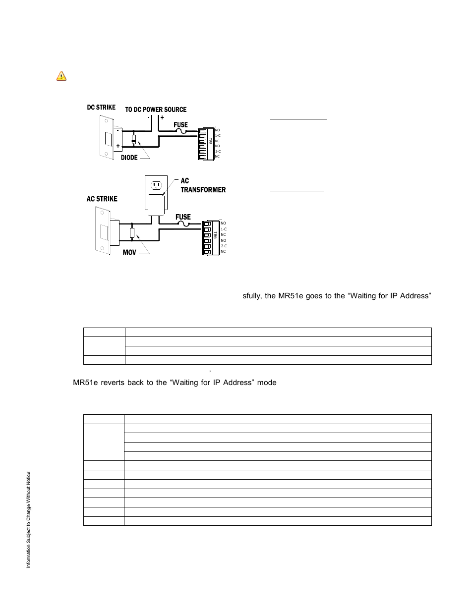 Relay circuit wiring (continued), Status leds | Keri Systems MR51e User Manual | Page 5 / 8