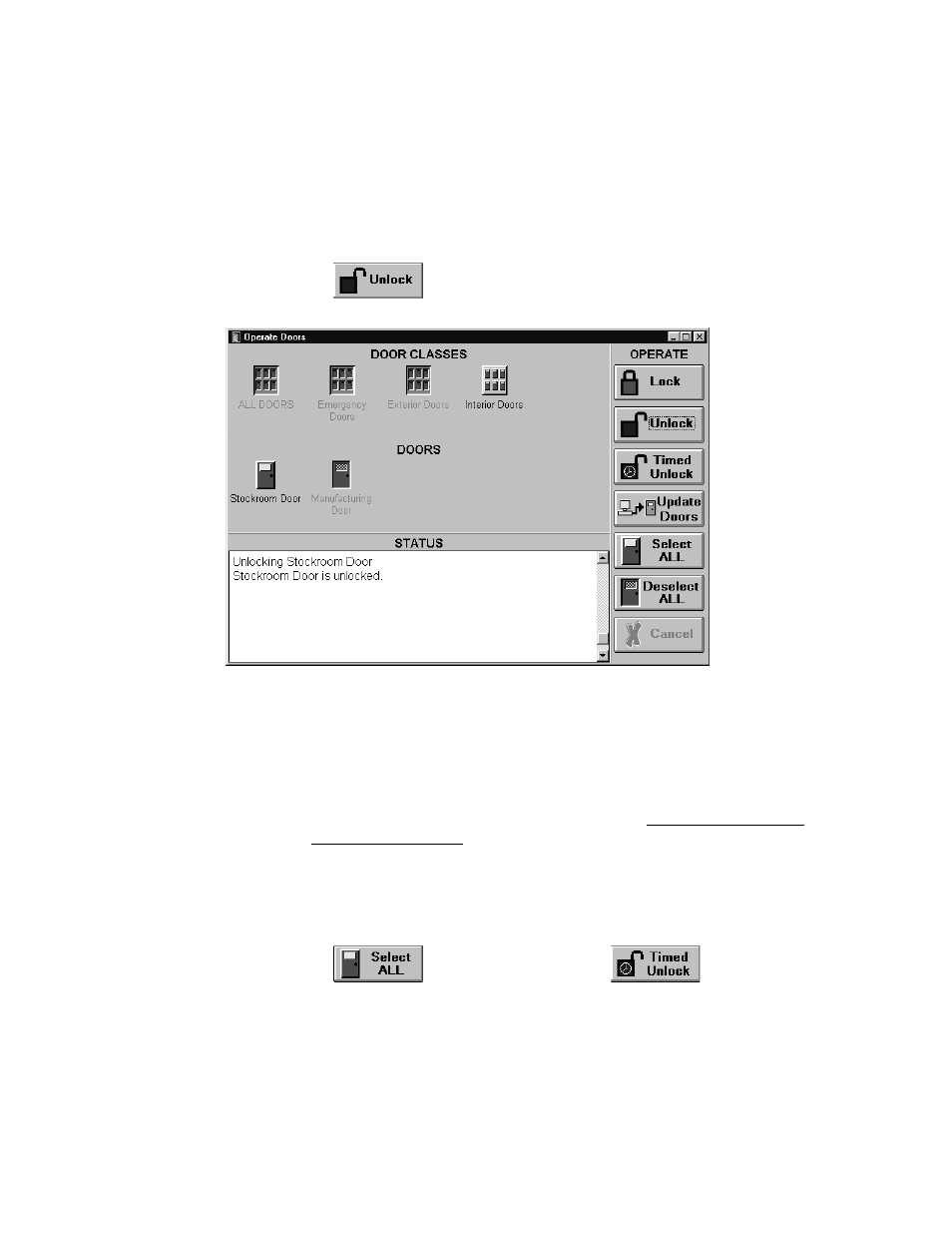 Unlock a single door, Timed unlock, Timed unlock all doors | Keri Systems Doors16 User Manual | Page 140 / 220