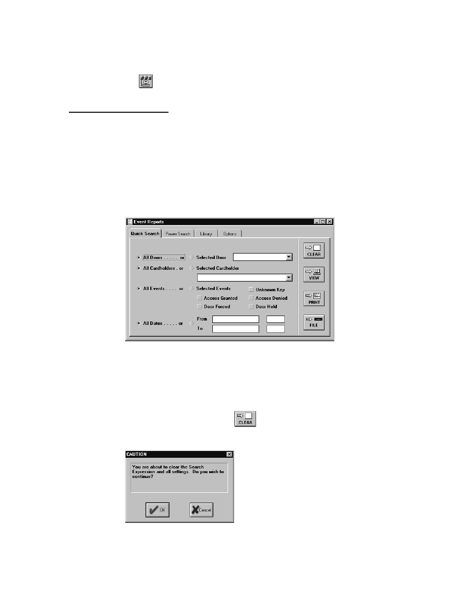 Create event reports, Quick search event report, Clear all fields | Keri Systems Doors16 User Manual | Page 149 / 220