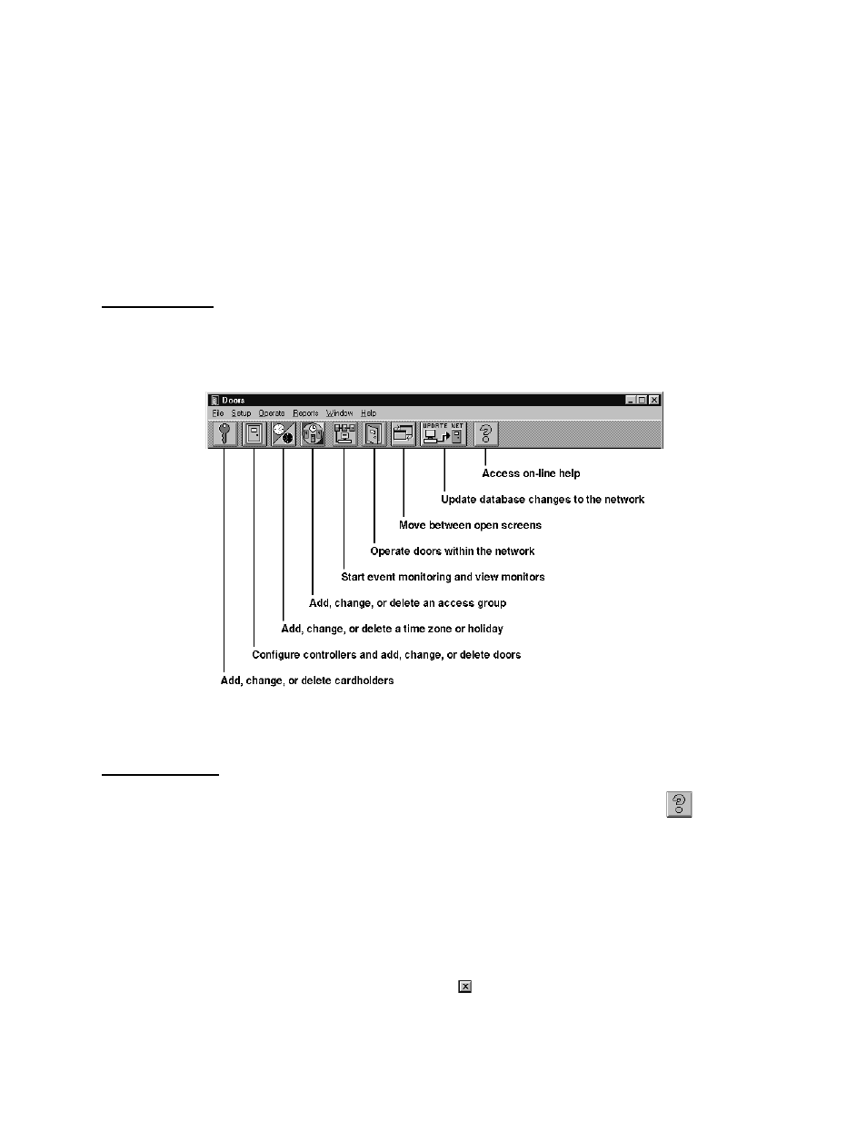 The tool bar, On-line help | Keri Systems Doors16 User Manual | Page 34 / 220