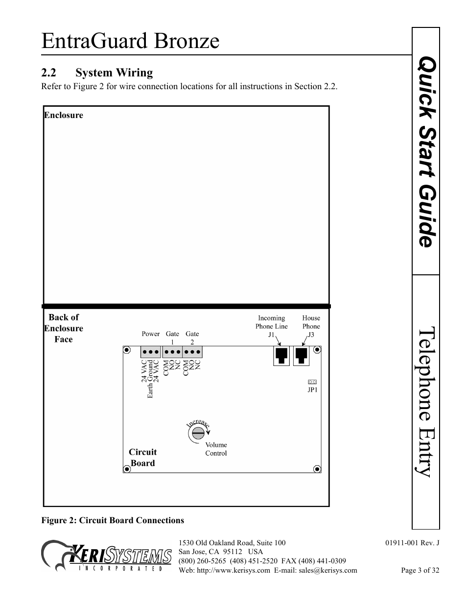 2 system wiring, Entraguard bronze, Telephone entry quick s tart guide | Keri Systems EntraGuard Bronze Quick Start User Manual | Page 3 / 32