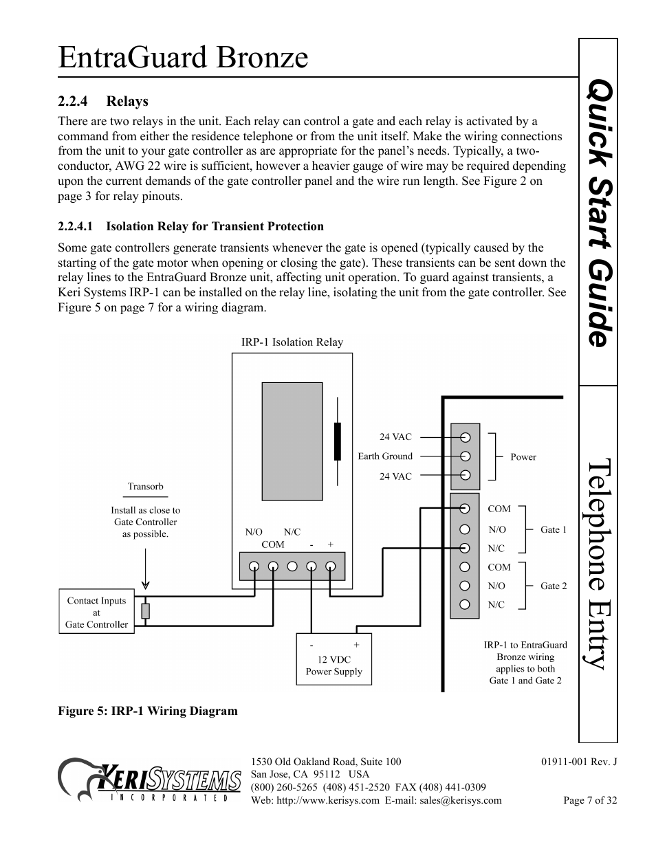 4 relays, 1 isolation relay for transient protection, Entraguard bronze | Telephone entry quick s tart guide | Keri Systems EntraGuard Bronze Quick Start User Manual | Page 7 / 32