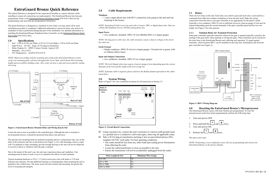 Keri Systems EntraGuard Bronze Quick Reference User Manual | 2 pages