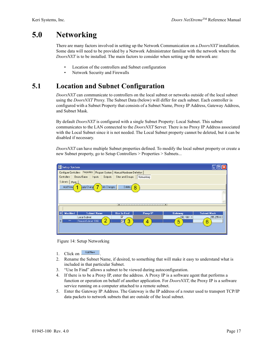 0 networking, 1 location and subnet configuration | Keri Systems Doors NetXtreme User Manual | Page 19 / 74