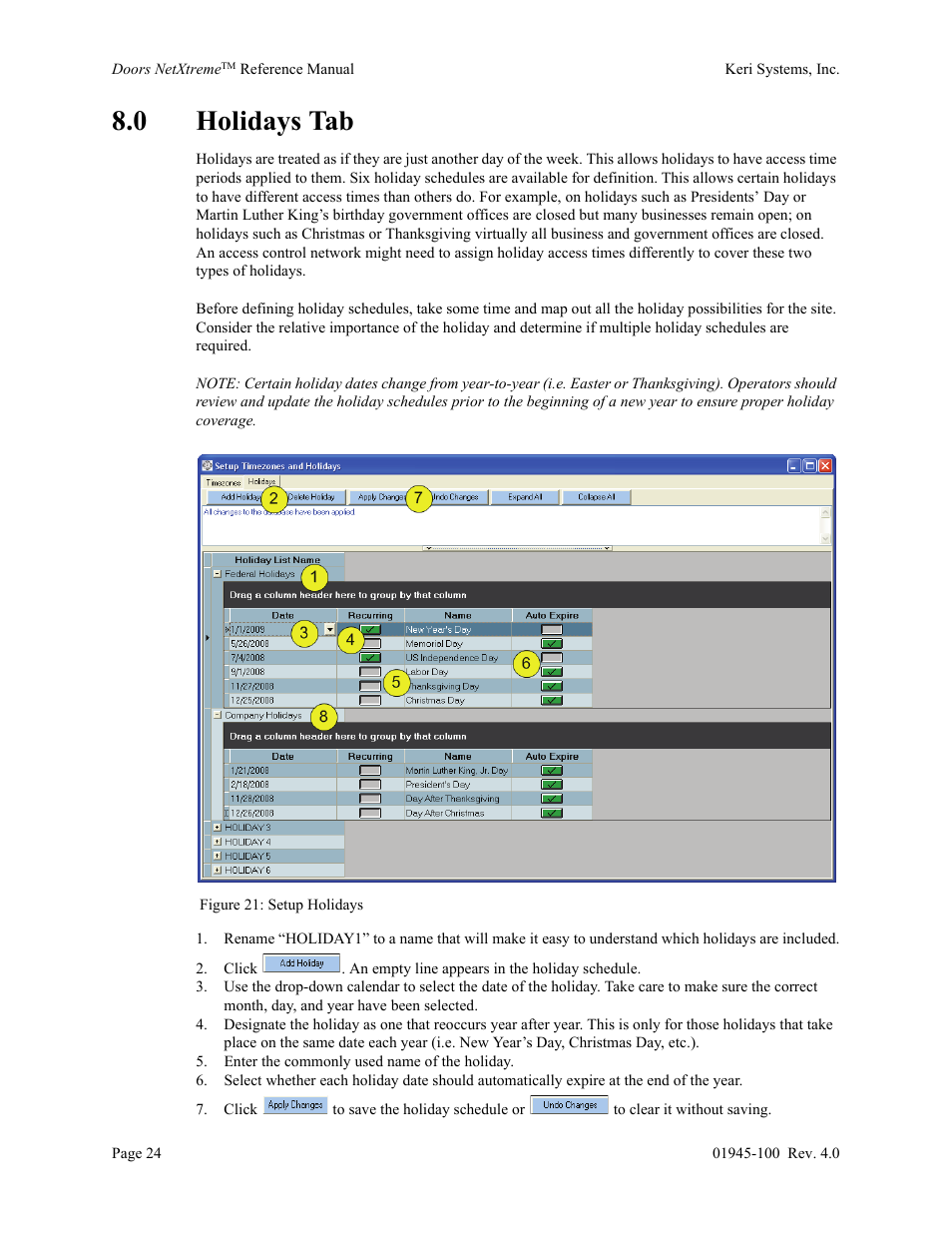 0 holidays tab | Keri Systems Doors NetXtreme User Manual | Page 26 / 74