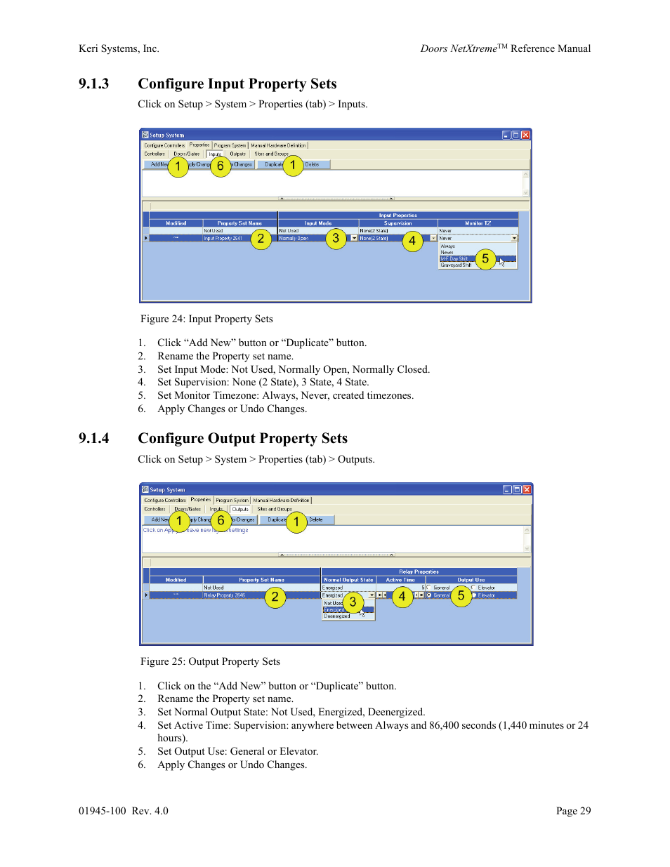 3 configure input property sets, 4 configure output property sets | Keri Systems Doors NetXtreme User Manual | Page 31 / 74
