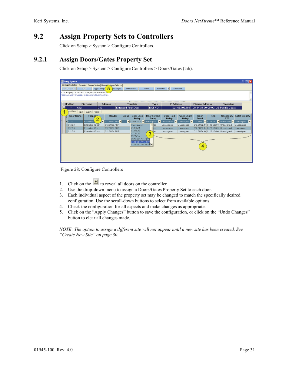 2 assign property sets to controllers, 1 assign doors/gates property set | Keri Systems Doors NetXtreme User Manual | Page 33 / 74