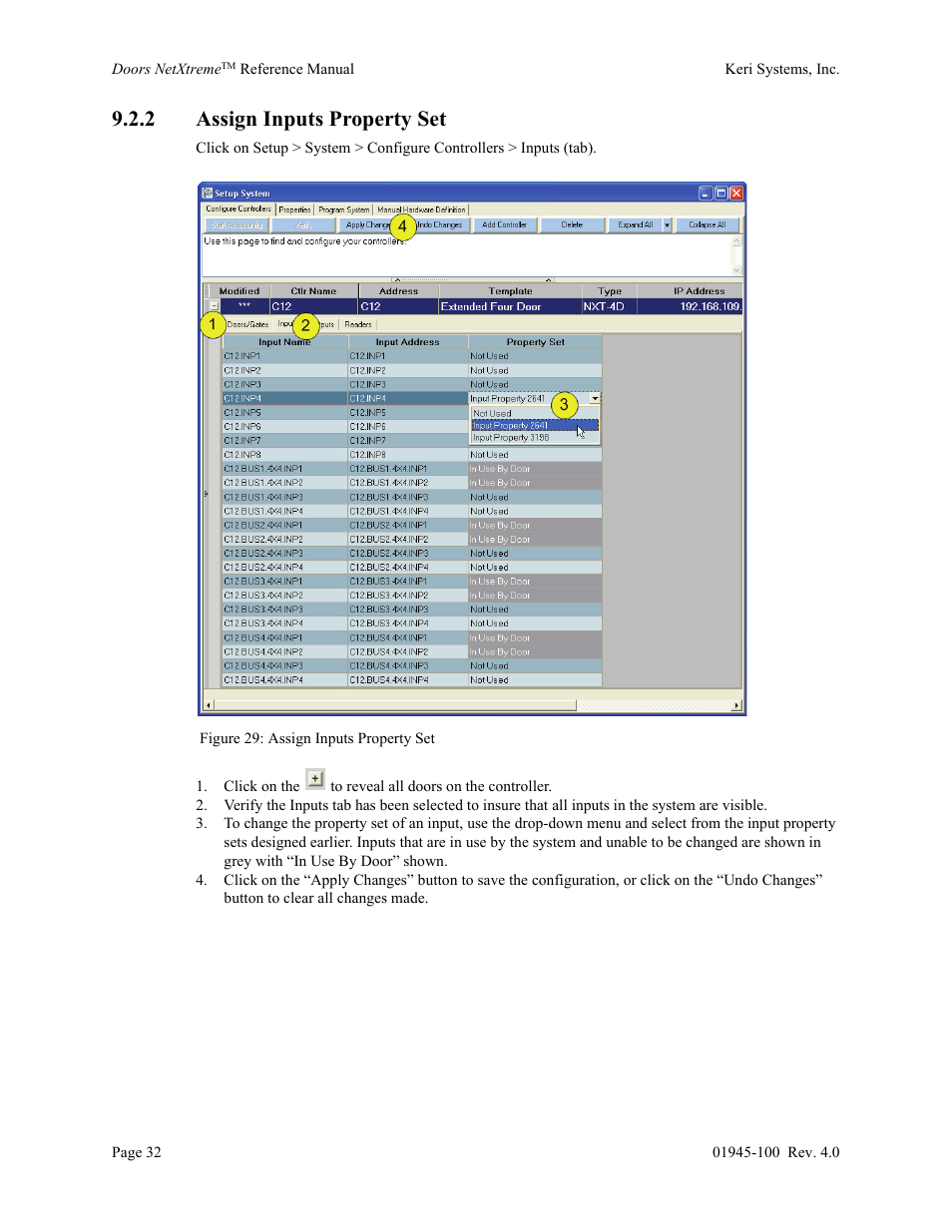 2 assign inputs property set | Keri Systems Doors NetXtreme User Manual | Page 34 / 74