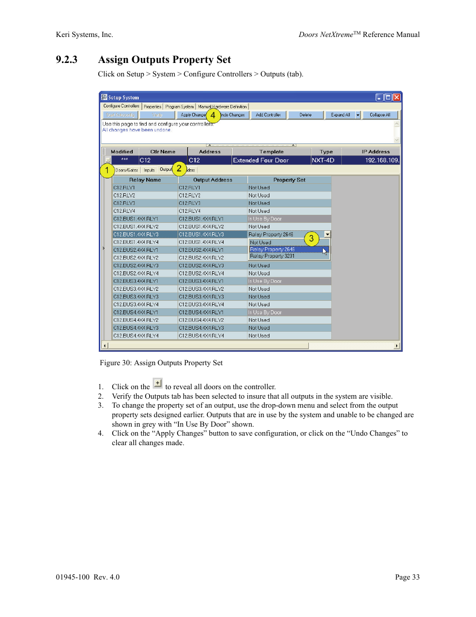 3 assign outputs property set | Keri Systems Doors NetXtreme User Manual | Page 35 / 74