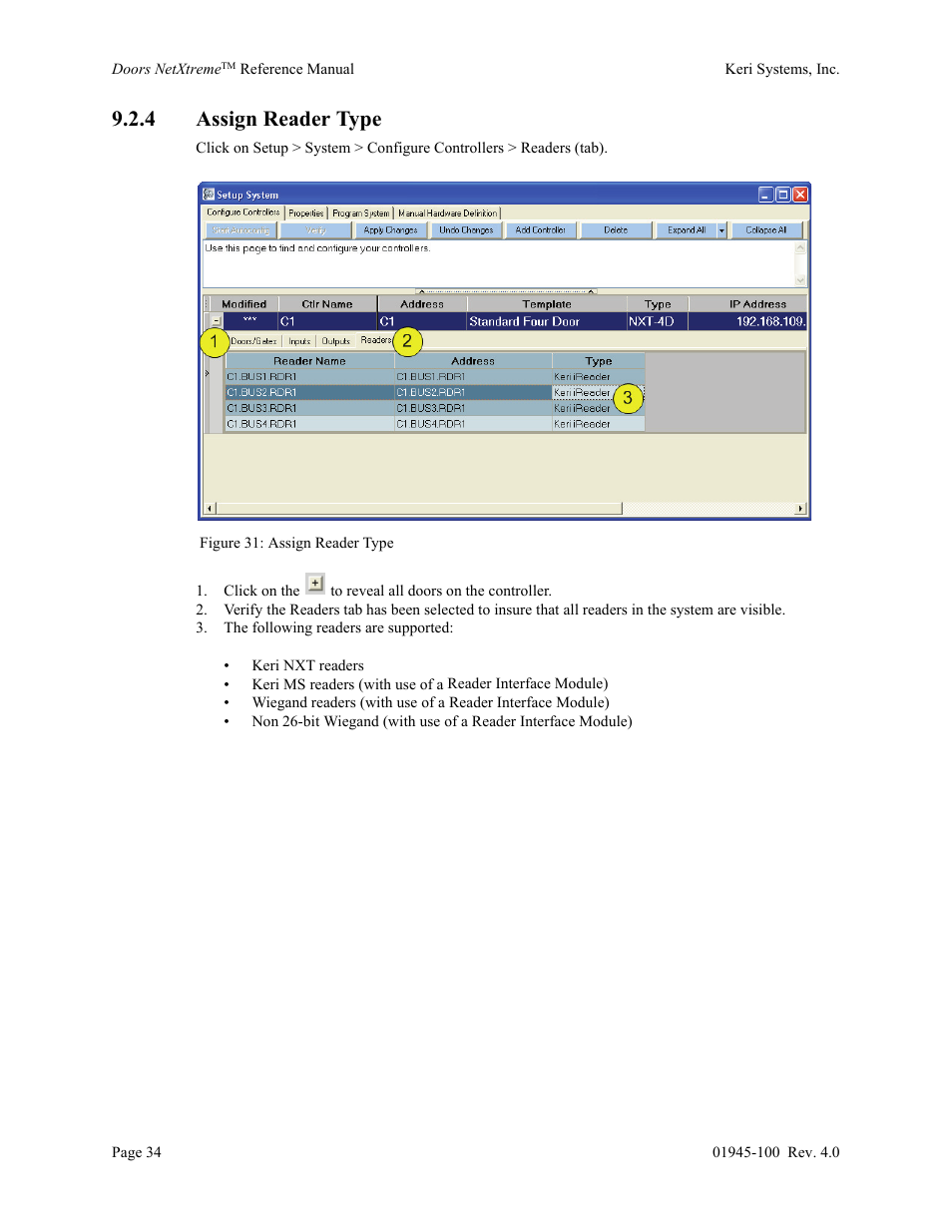 4 assign reader type | Keri Systems Doors NetXtreme User Manual | Page 36 / 74