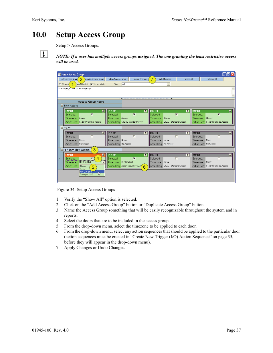 0 setup access group | Keri Systems Doors NetXtreme User Manual | Page 39 / 74