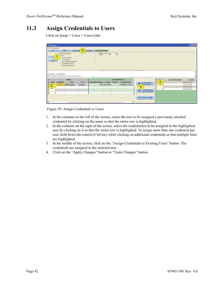 3 assign credentials to users | Keri Systems Doors NetXtreme User Manual | Page 44 / 74