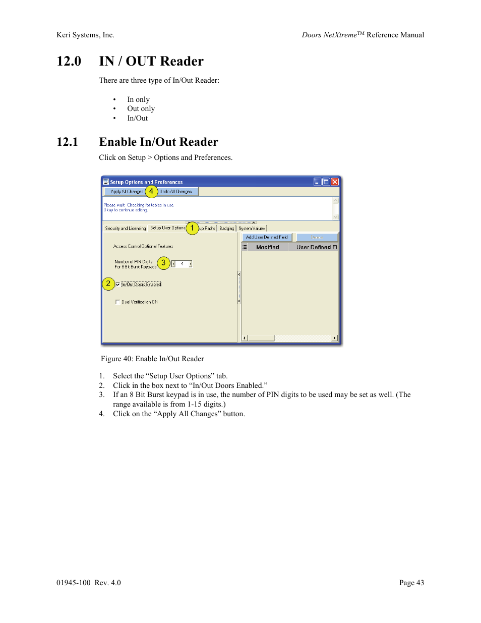 0 in / out reader, 1 enable in/out reader | Keri Systems Doors NetXtreme User Manual | Page 45 / 74