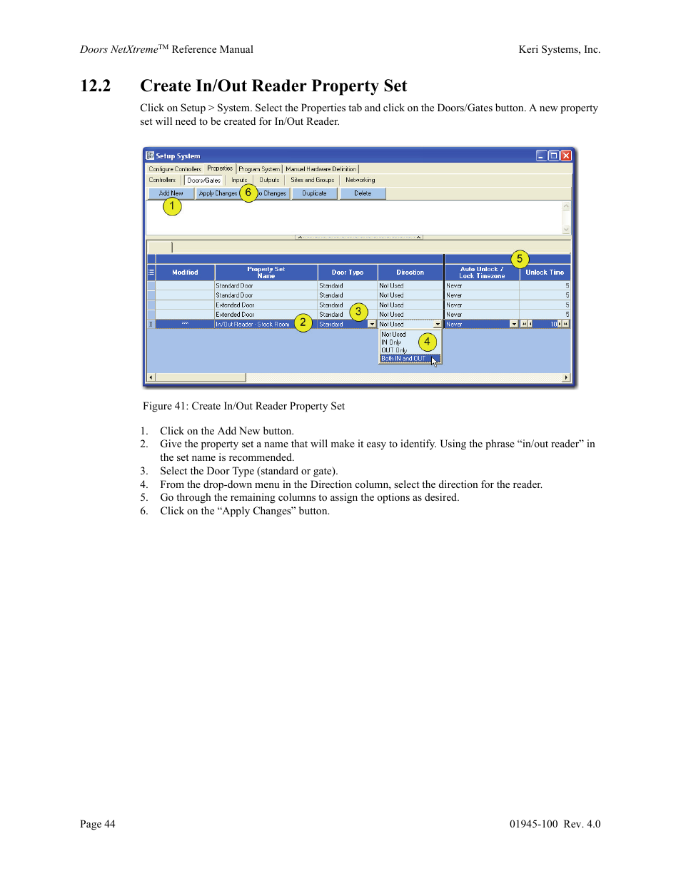 2 create in/out reader property set | Keri Systems Doors NetXtreme User Manual | Page 46 / 74