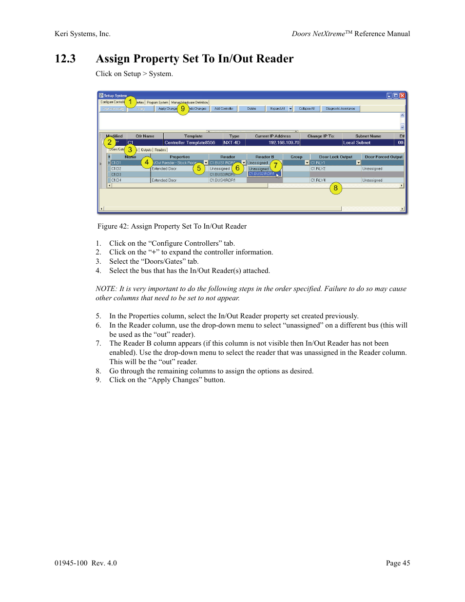 3 assign property set to in/out reader | Keri Systems Doors NetXtreme User Manual | Page 47 / 74