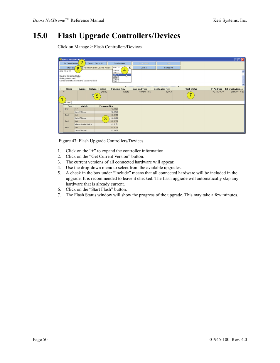 0 flash upgrade controllers/devices | Keri Systems Doors NetXtreme User Manual | Page 52 / 74