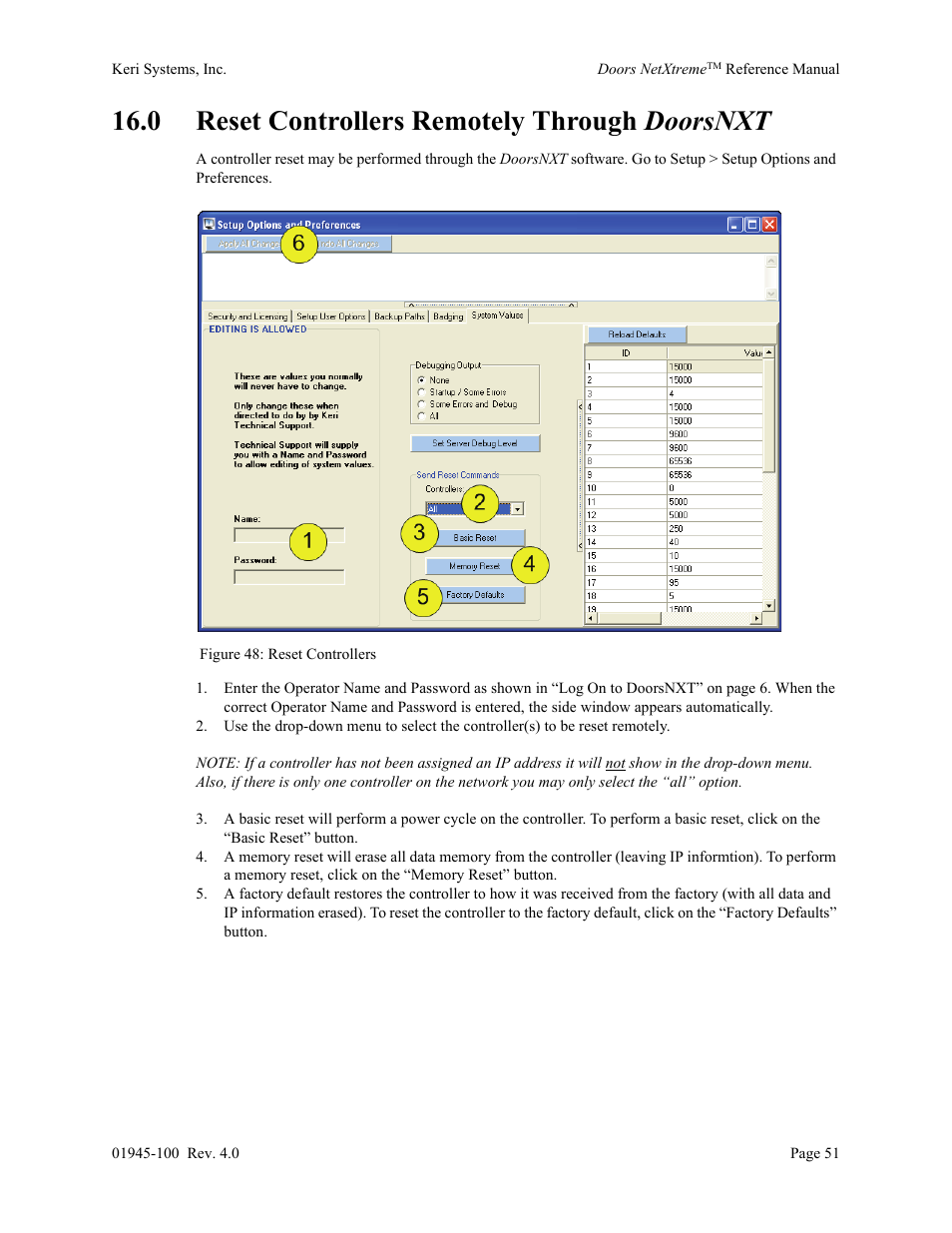 0 reset controllers remotely through doorsnxt | Keri Systems Doors NetXtreme User Manual | Page 53 / 74