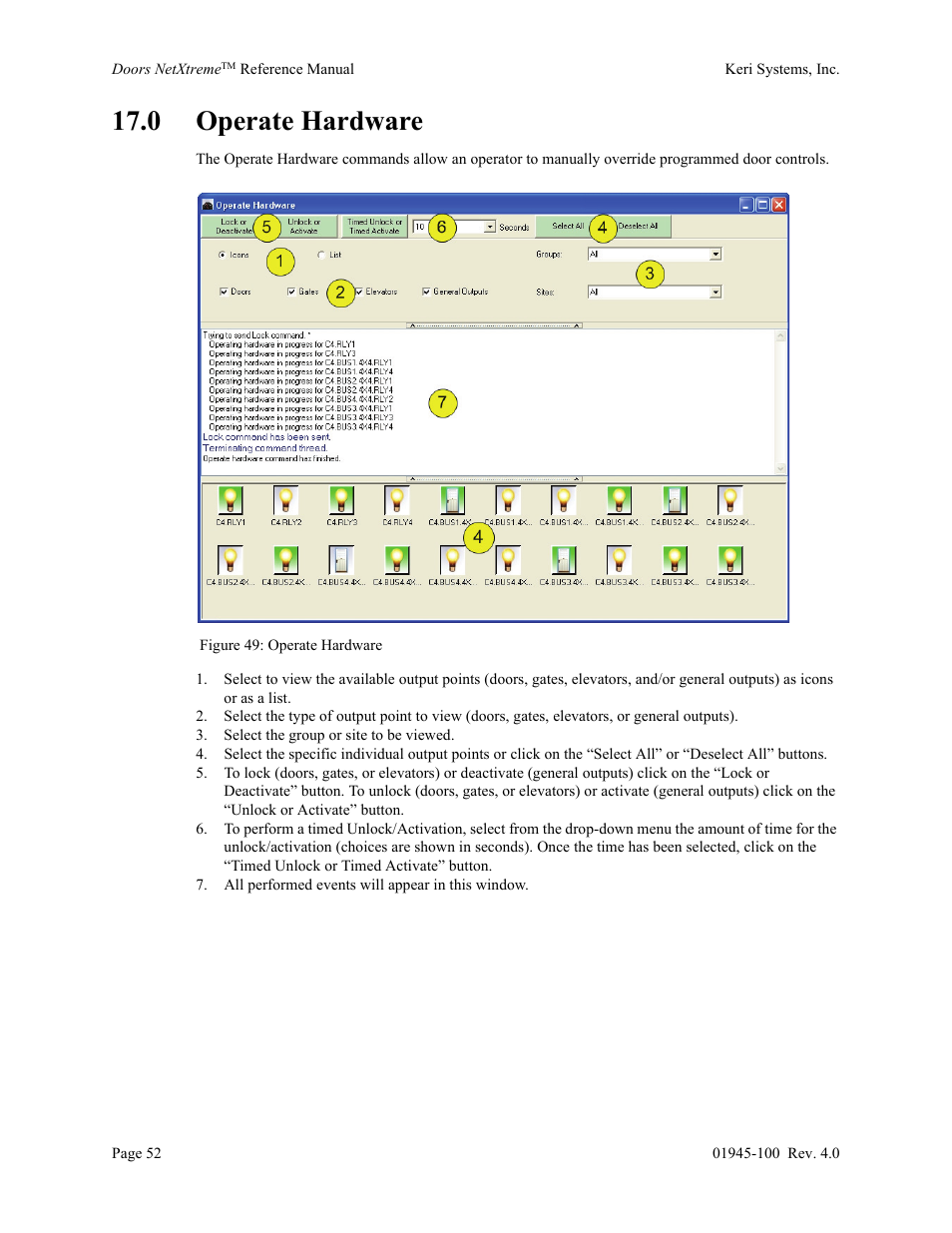 0 operate hardware | Keri Systems Doors NetXtreme User Manual | Page 54 / 74