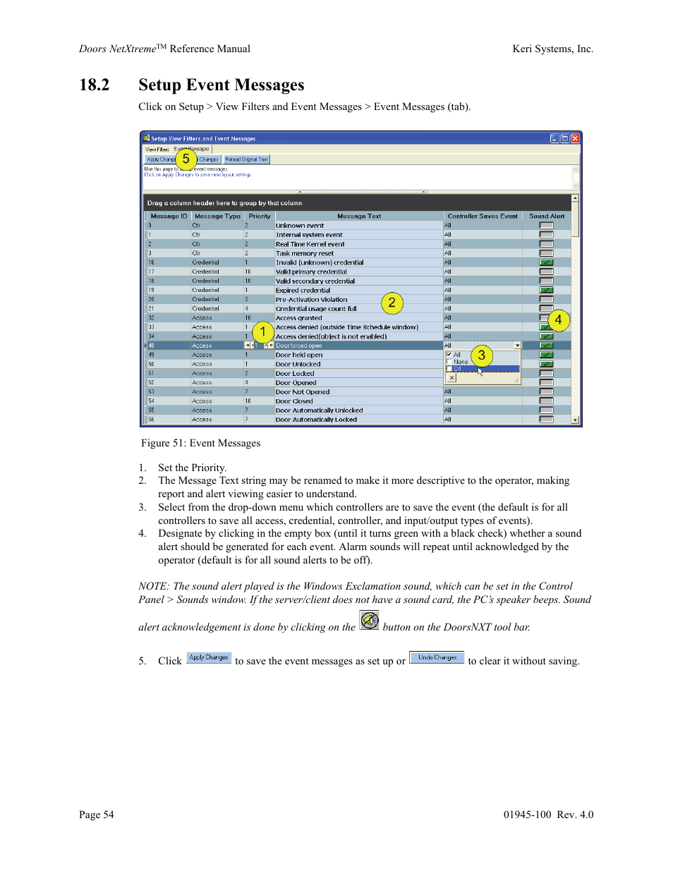 2 setup event messages | Keri Systems Doors NetXtreme User Manual | Page 56 / 74