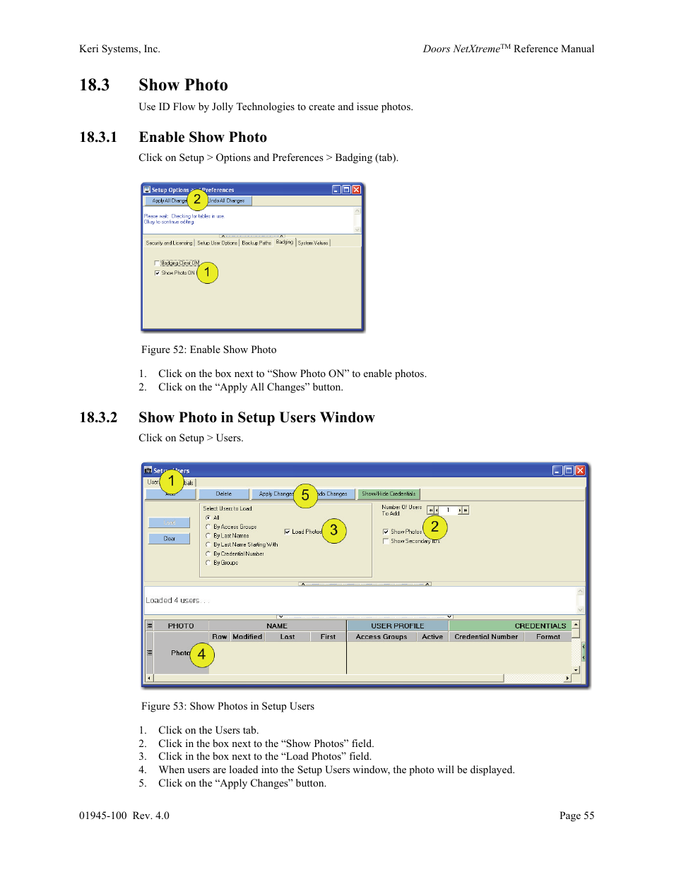 3 show photo, 1 enable show photo, 2 show photo in setup users window | Keri Systems Doors NetXtreme User Manual | Page 57 / 74