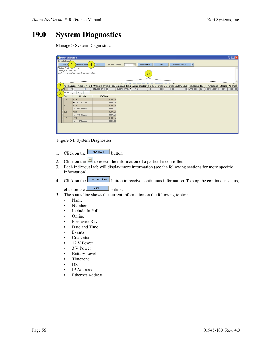 0 system diagnostics | Keri Systems Doors NetXtreme User Manual | Page 58 / 74