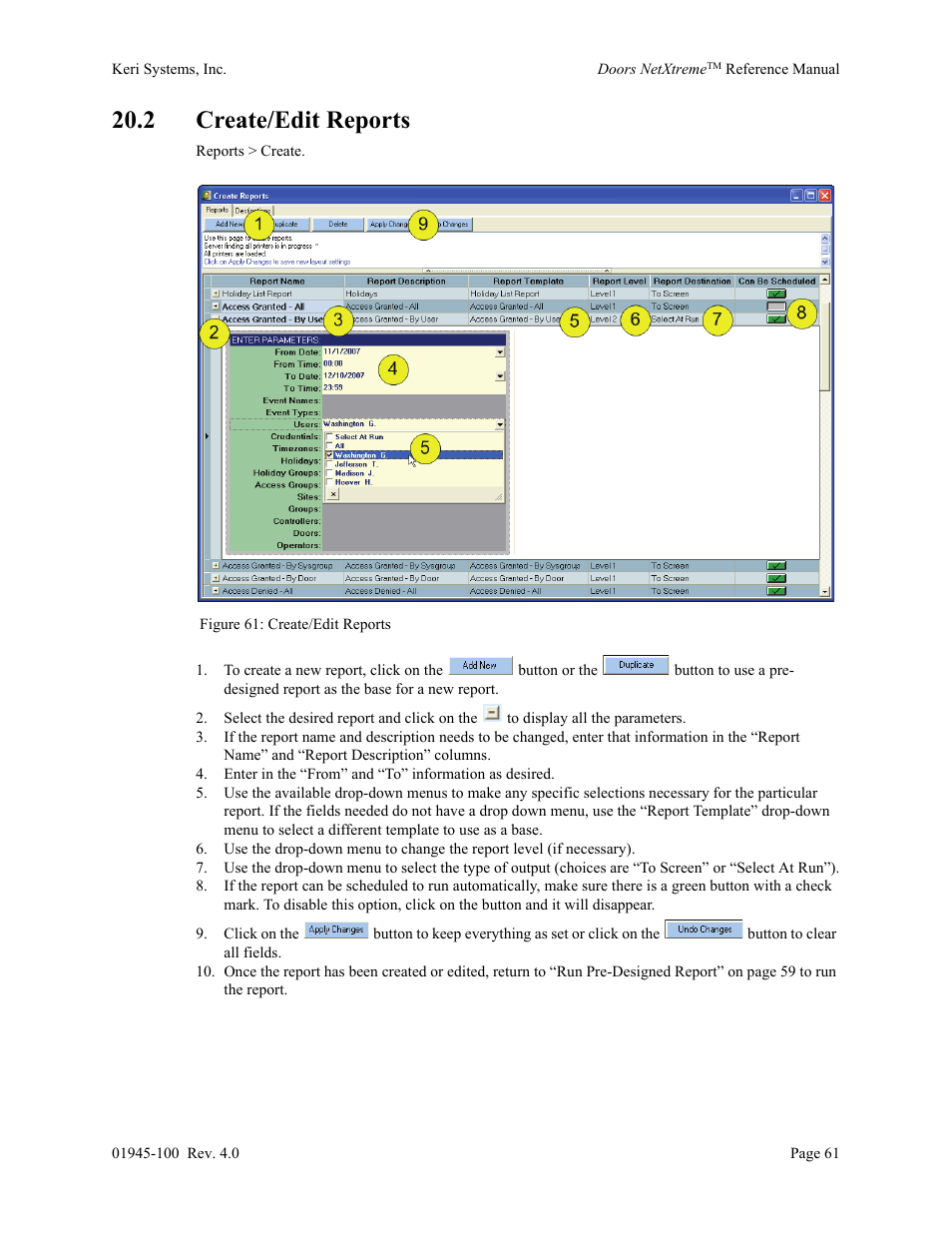 2 create/edit reports | Keri Systems Doors NetXtreme User Manual | Page 63 / 74