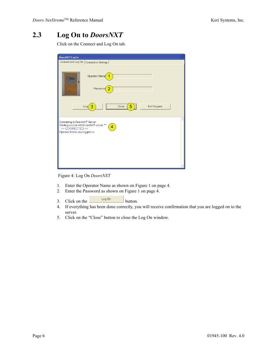 3 log on to doorsnxt | Keri Systems Doors NetXtreme User Manual | Page 8 / 74